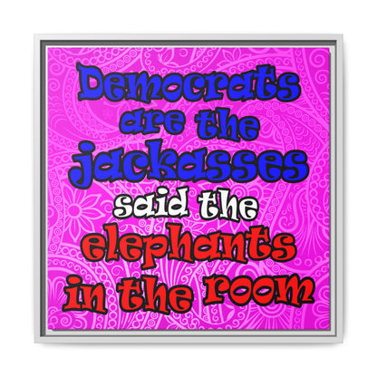 donkeys and elephants - framed canvas art (pink swirl)