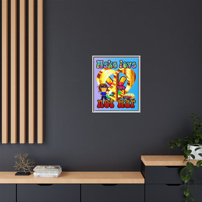 love peace - framed canvas art (light blue-purple wave)