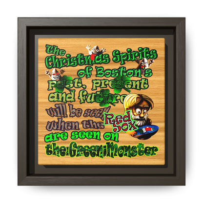 christmas spirits of boston - framed canvas art (butterscotch wood finish)