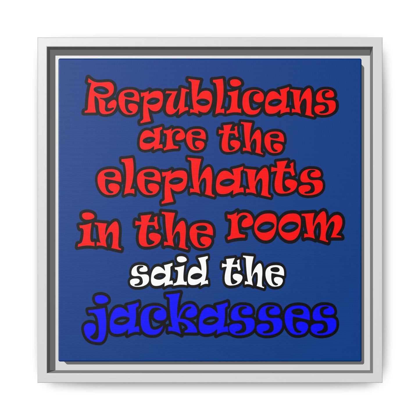 donkeys and elephants - framed canvas art (dark blue)