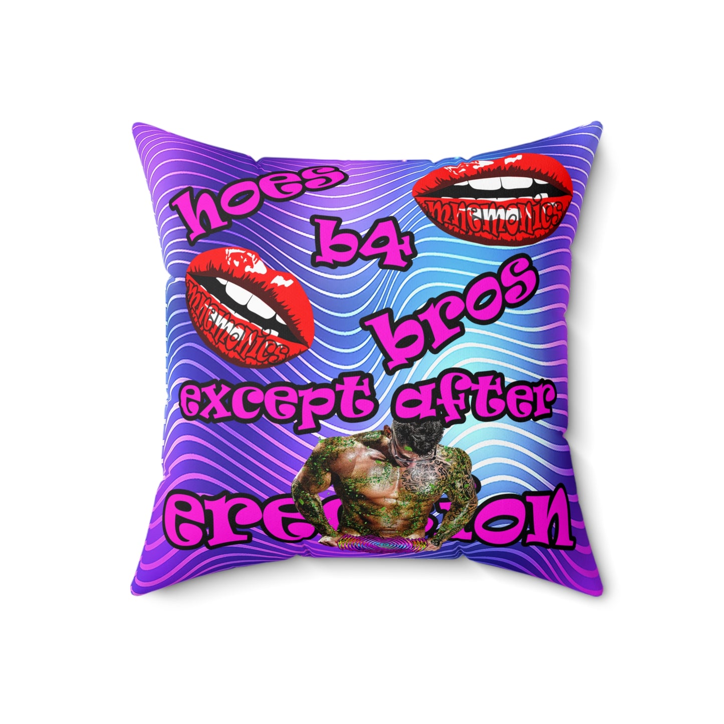 hoes b4 bros - Spun Polyester Square Pillow - (purple wave)