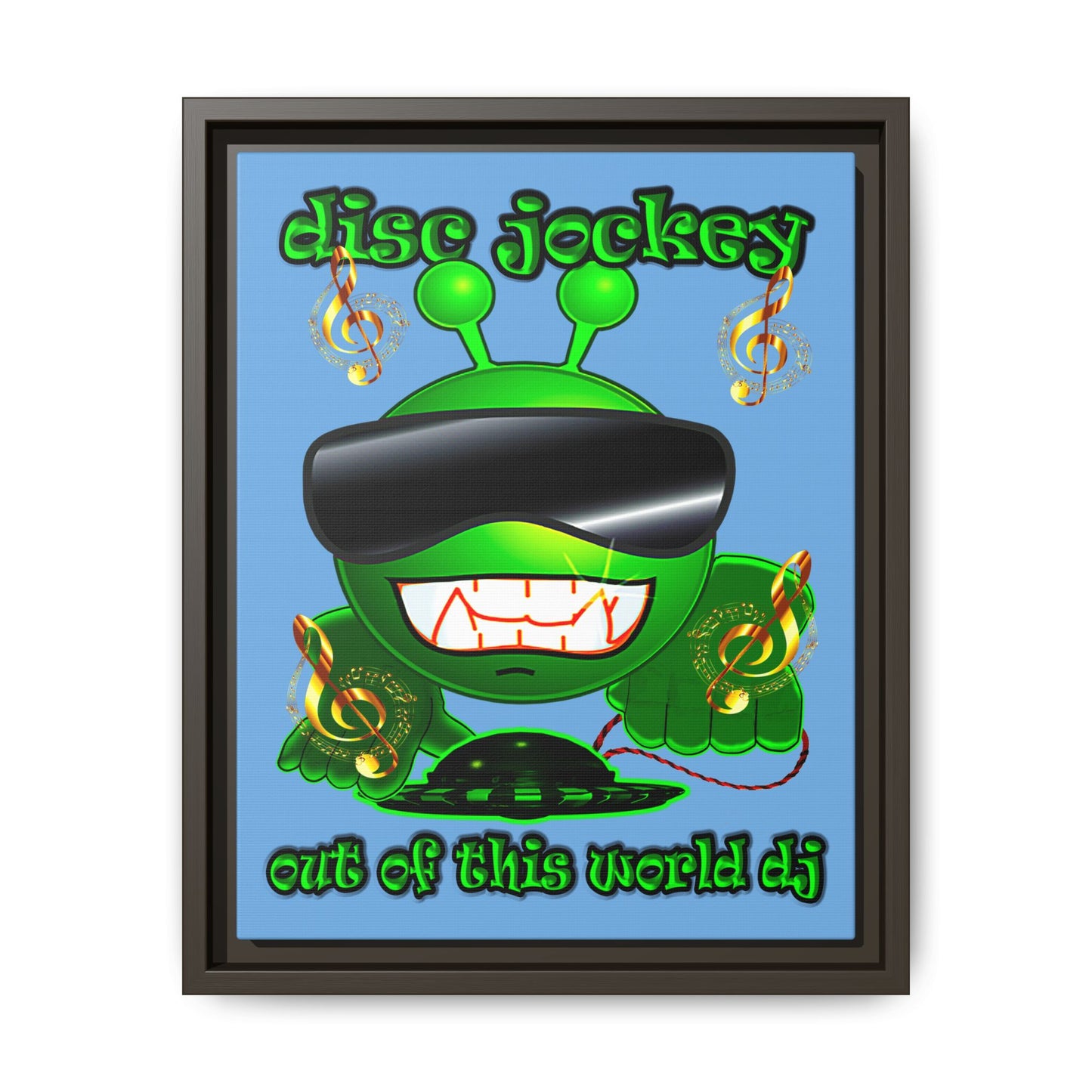disc jockey - framed canvas art (light blue)