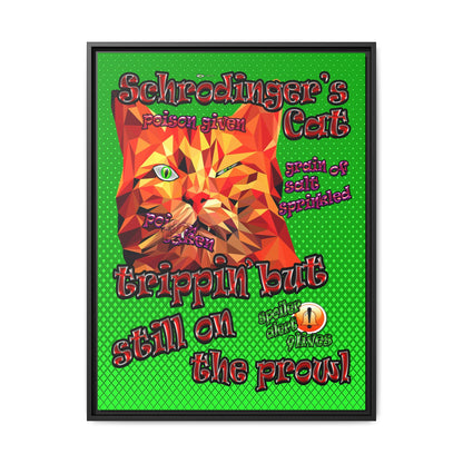 schrodinger's cat - framed canvas art (logo green)