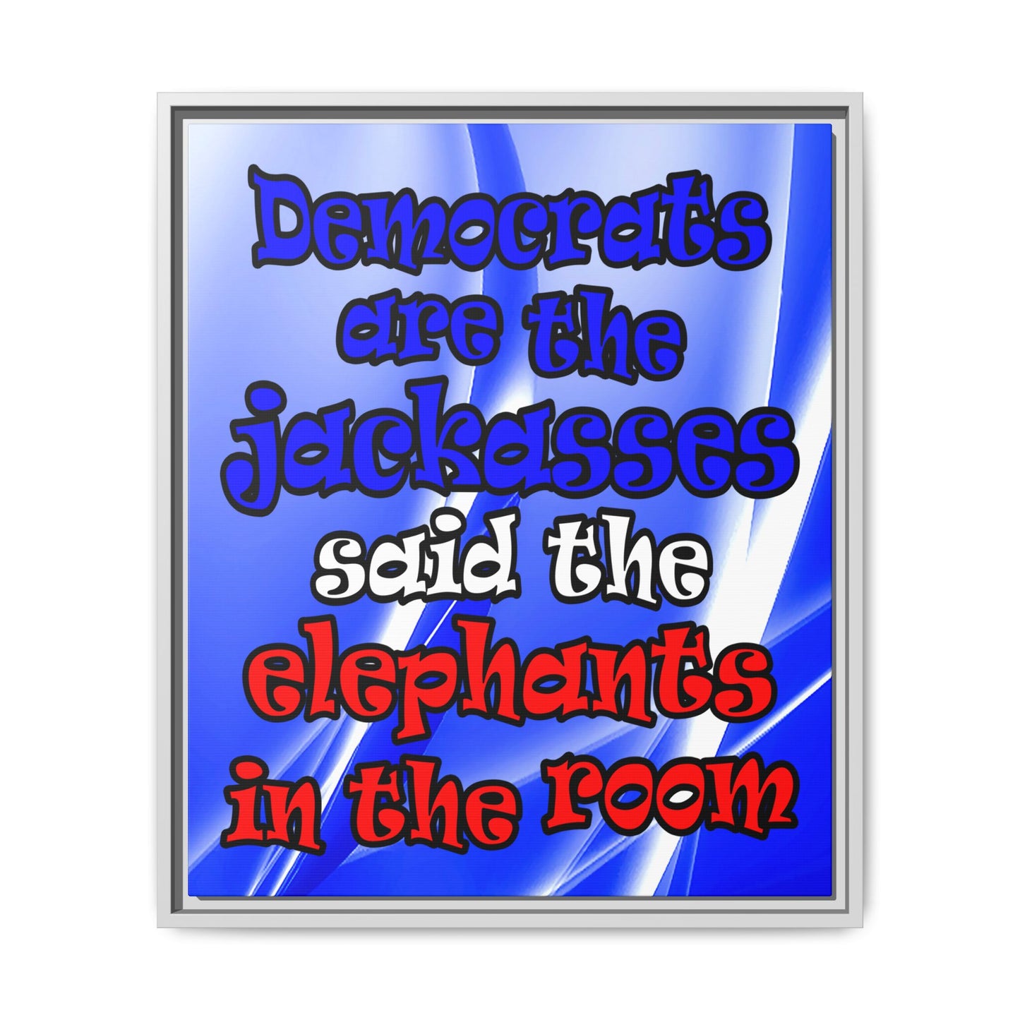 donkeys and elephants - framed canvas art (blue-white wave)