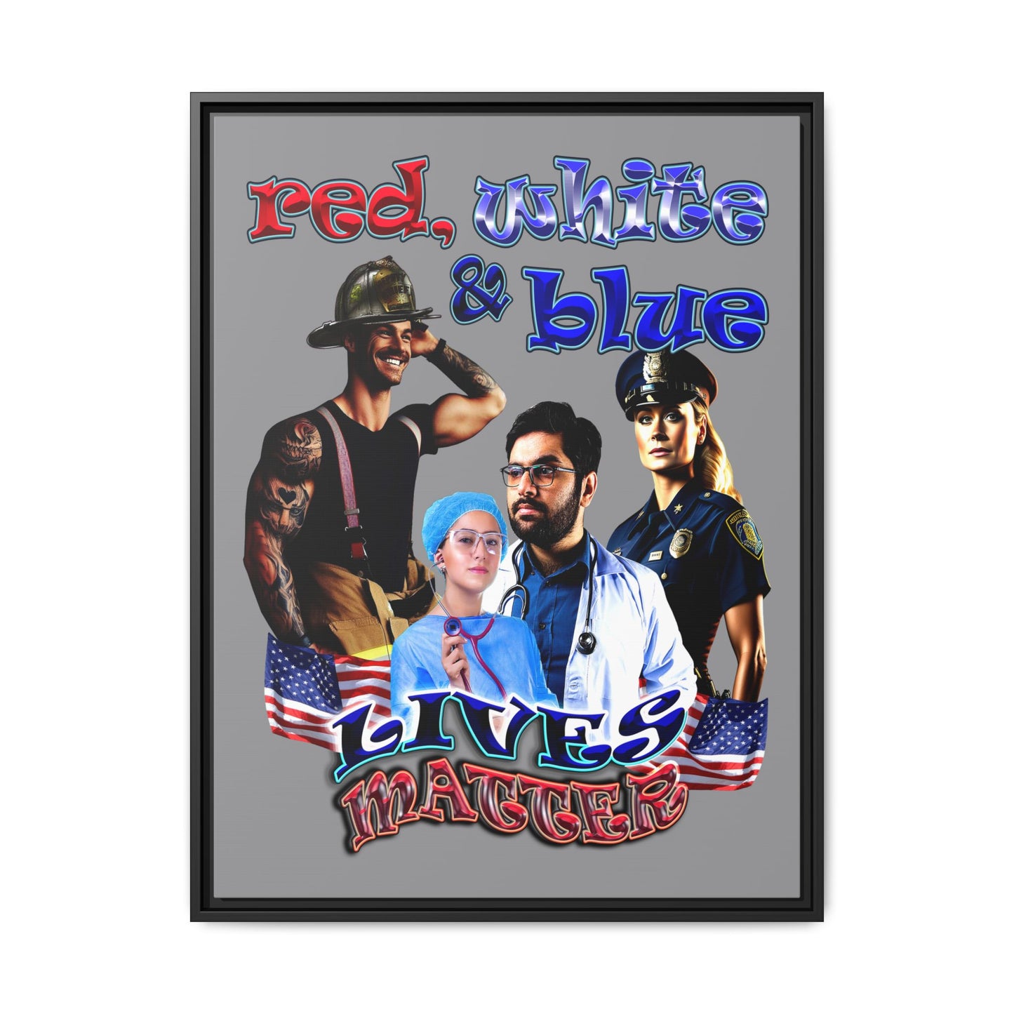 rw&b lives matter - framed canvas art (grey)