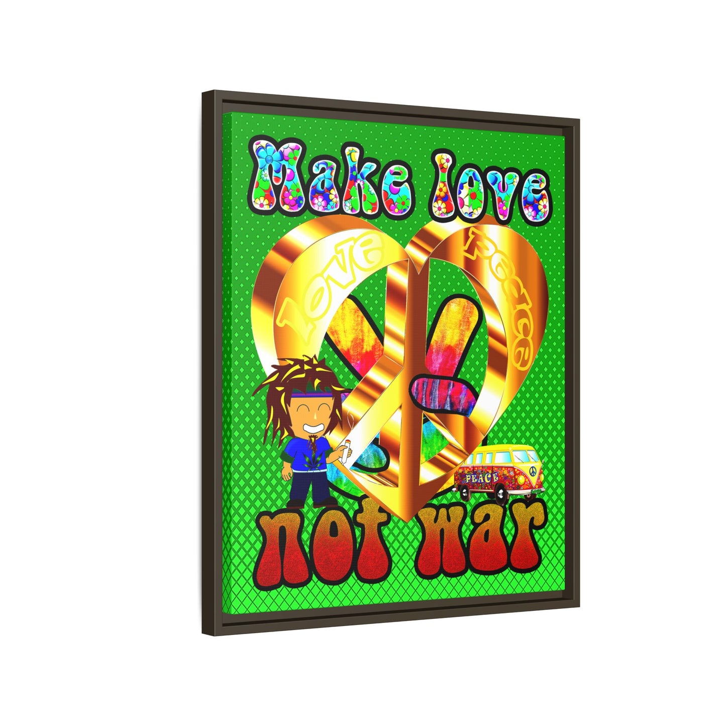 love peace - framed canvas art (logo green)