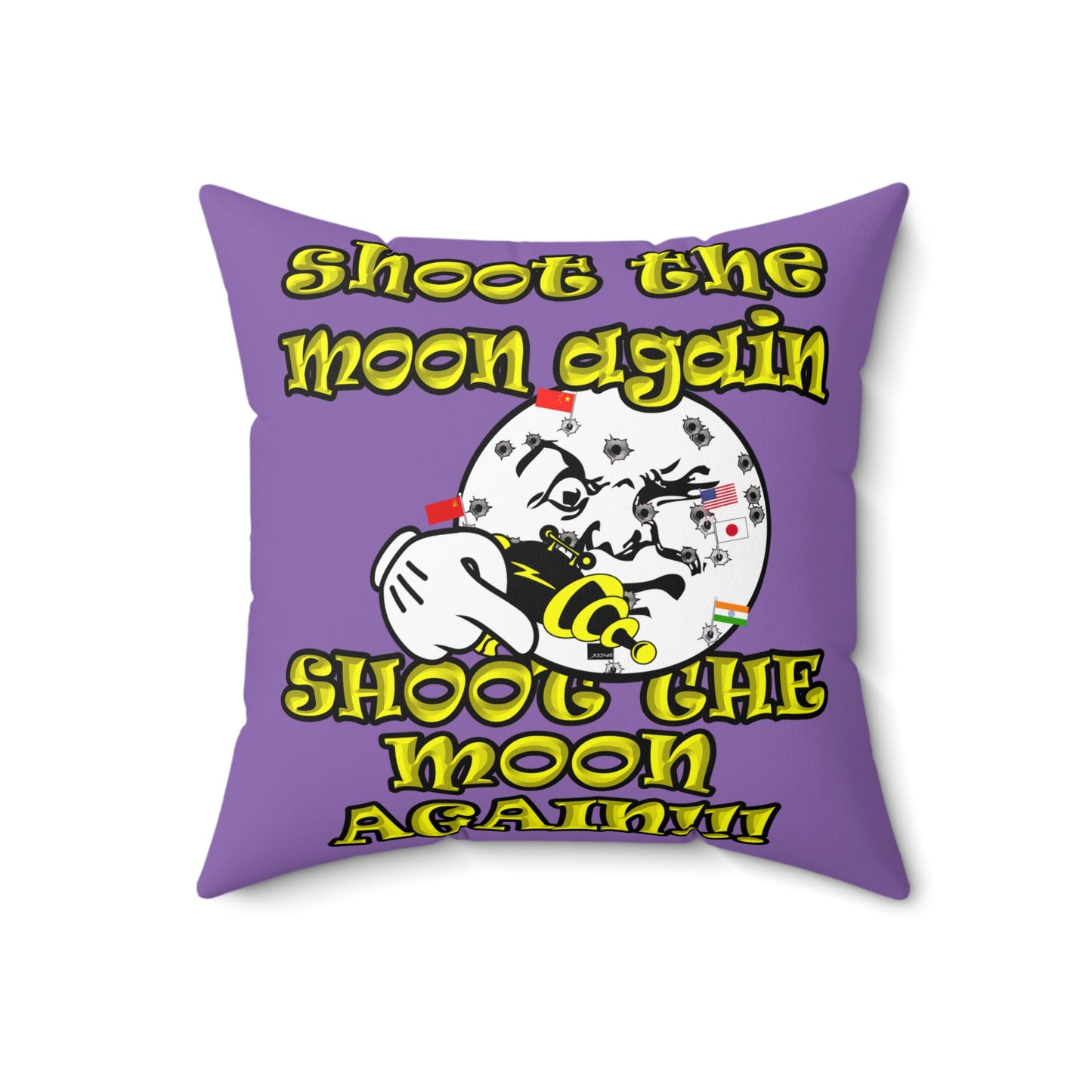 shoot the moon again - Spun Polyester Square Pillow - (light purple)