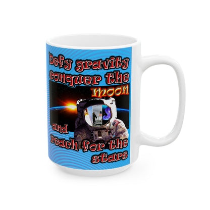 defy conquer reach - White Mug (light blue-purple wave)