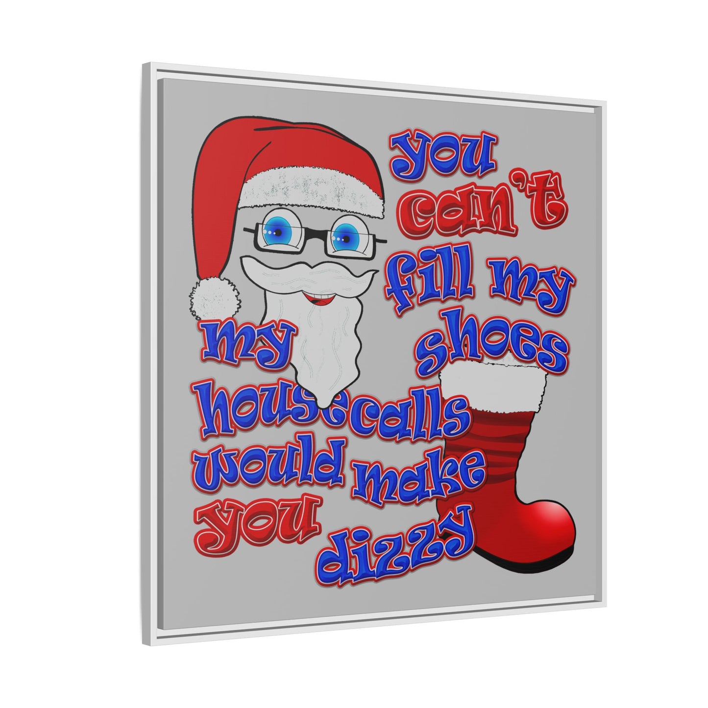 santa's shoes - framed canvas art (light grey)