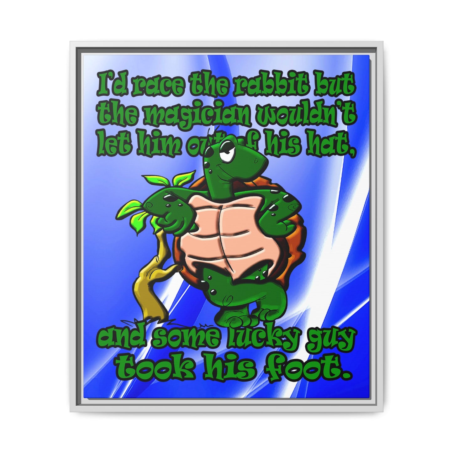 turtle race - framed canvas art (blue-white wave)