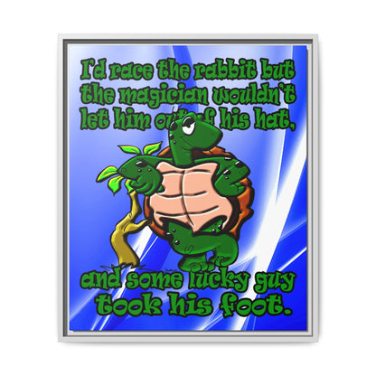 turtle race - framed canvas art (blue-white wave)