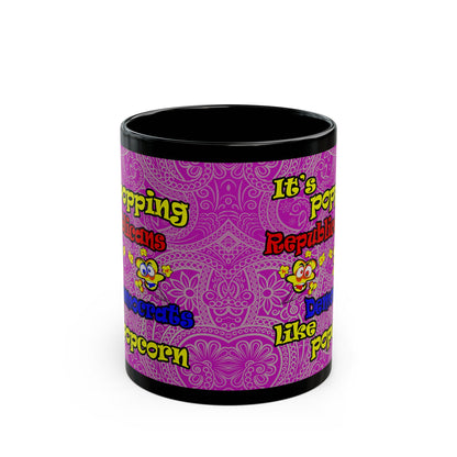 popping like popcorn - Black Mug (pink swirl)