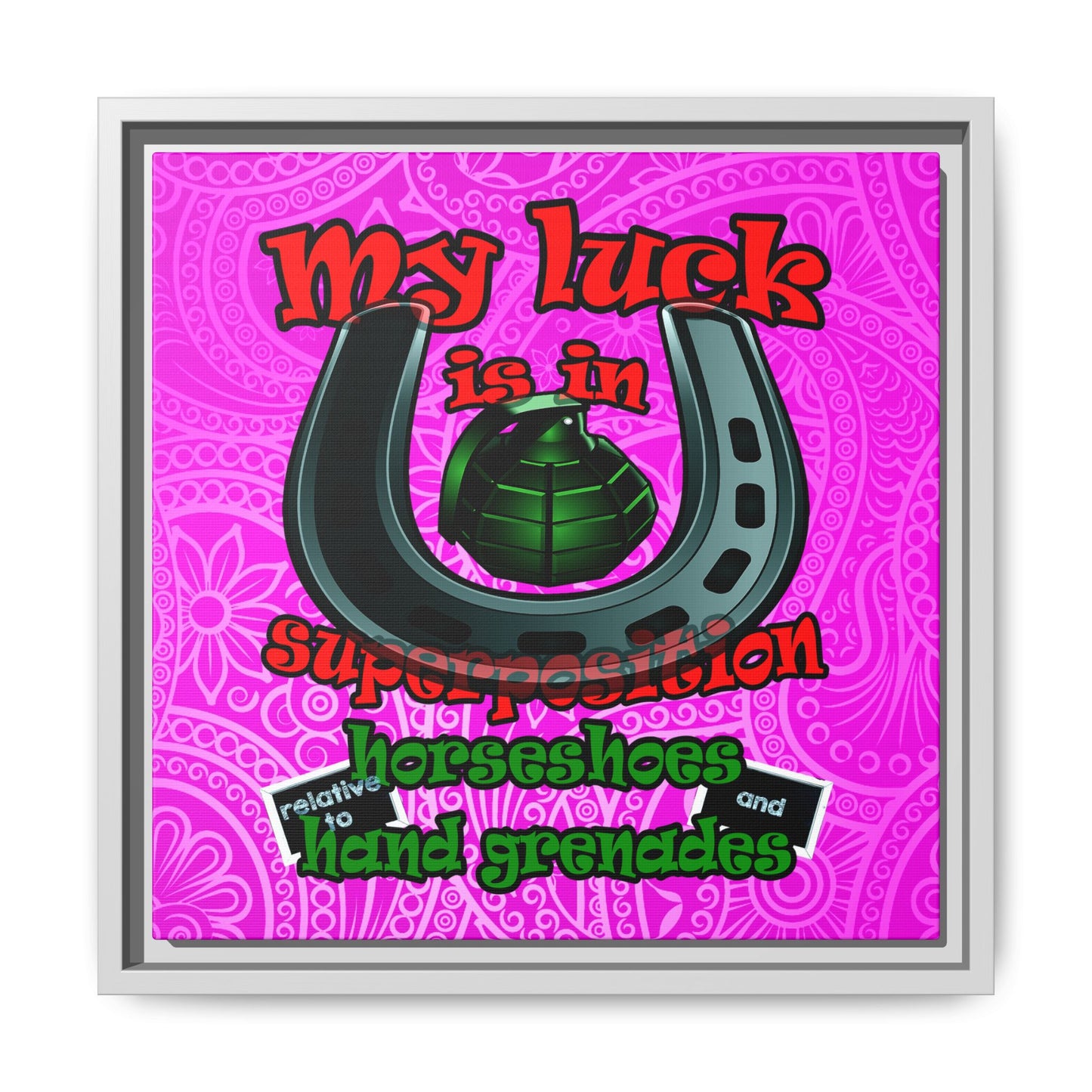 my luck - framed canvas art (pink swirl)