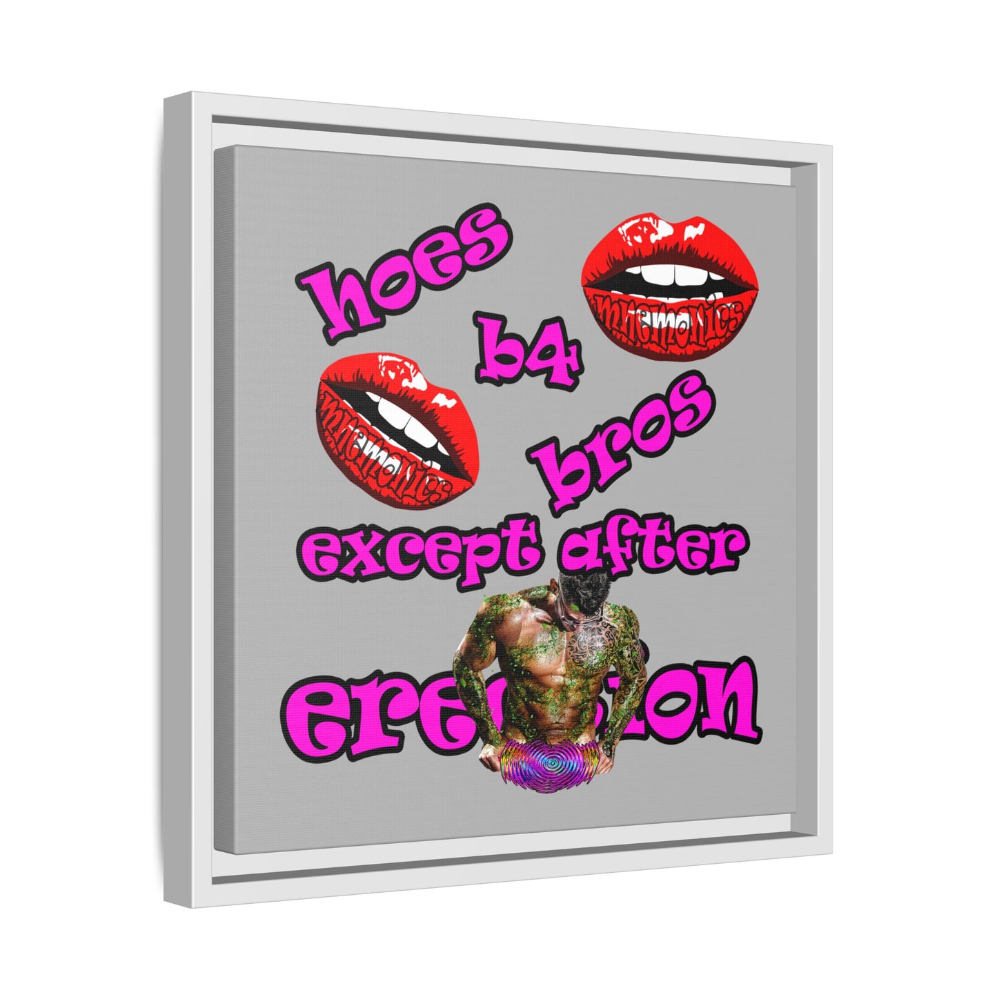 hoes b4 bros - framed canvas art (light grey)