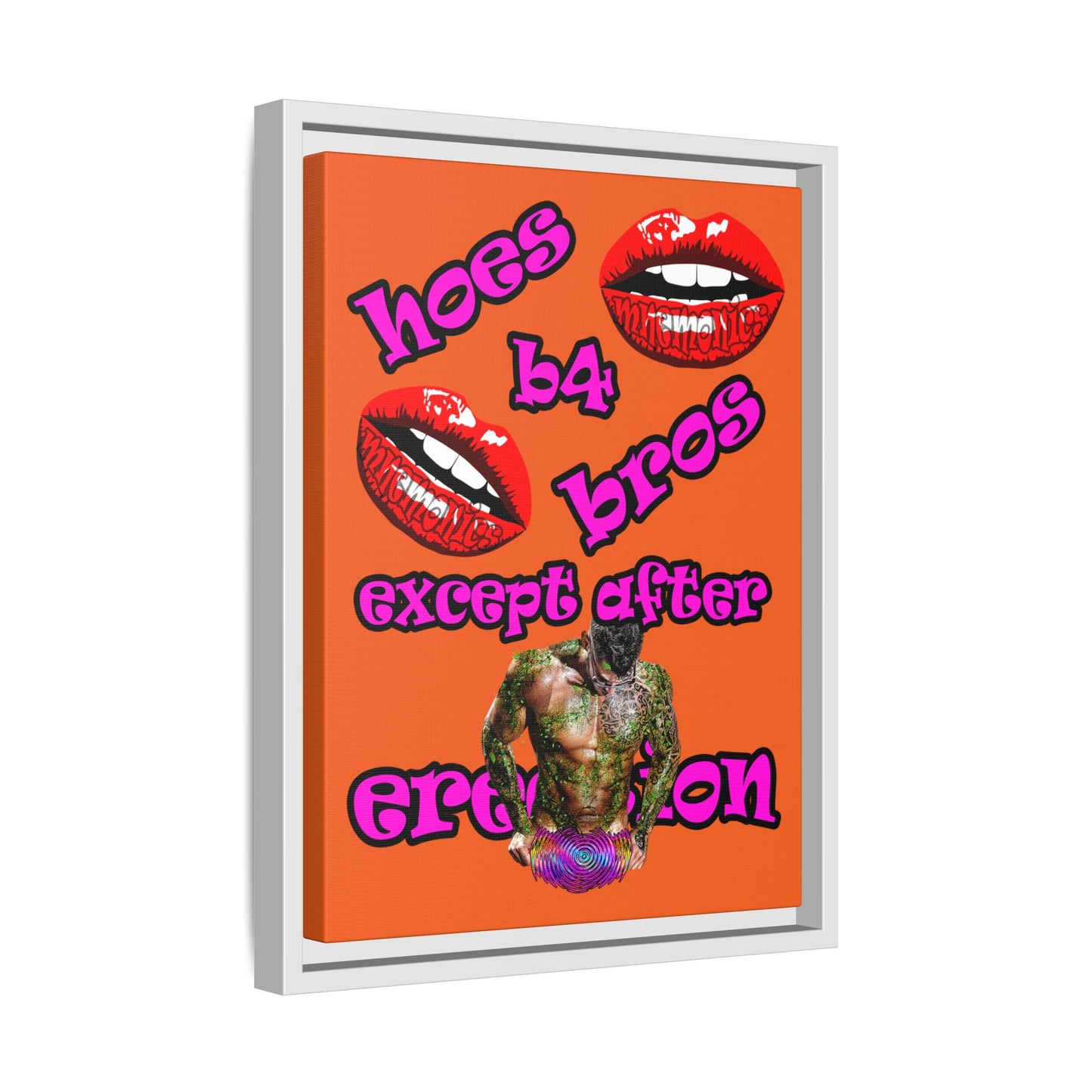 hoes b4 bros - framed canvas art (orange)