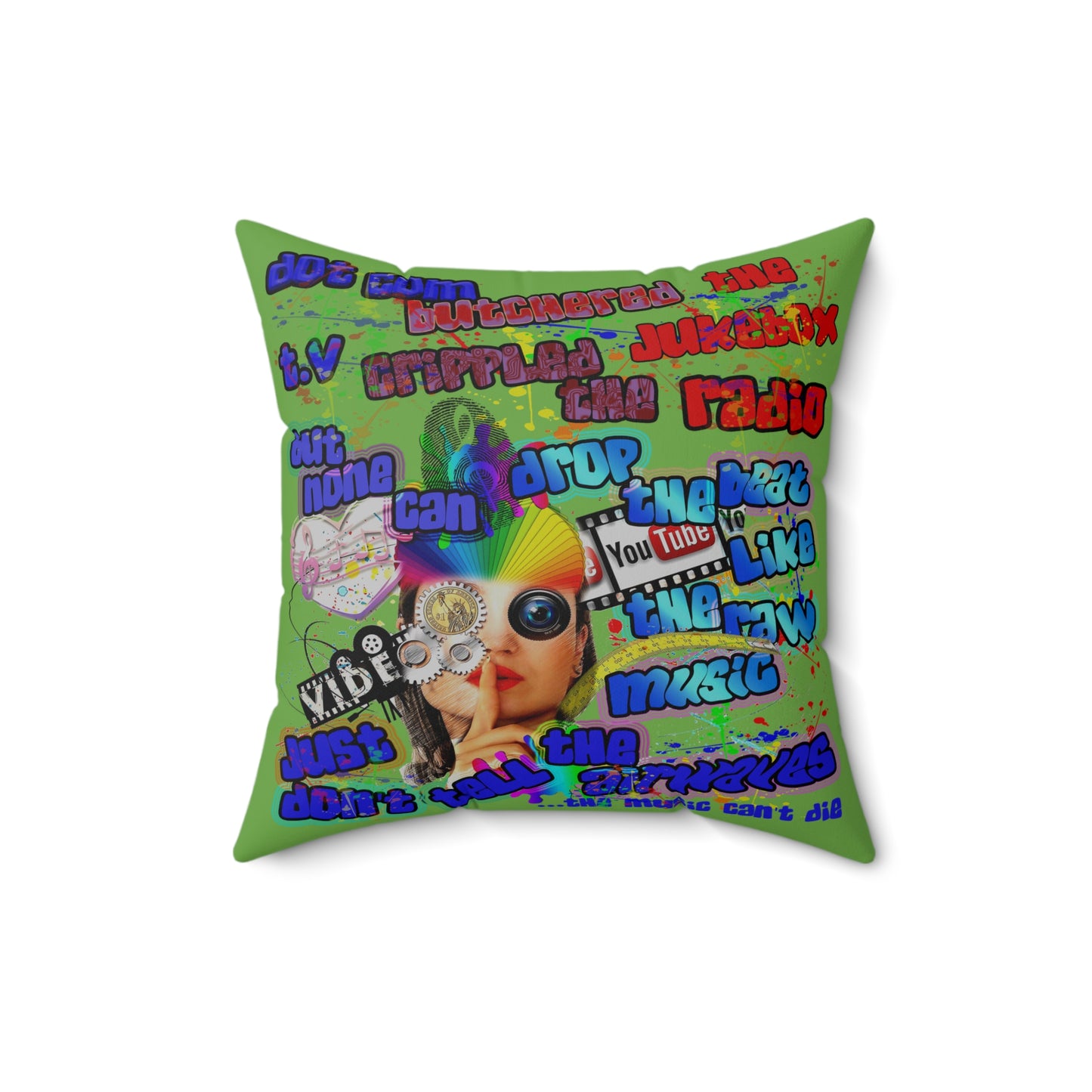 drop the beat - Spun Polyester Square Pillow - (green)