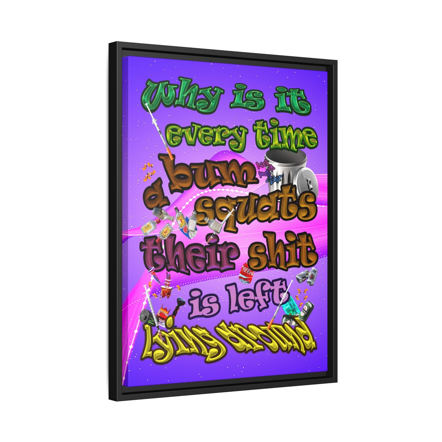 the bum's shit - framed canvas art (purple-pink wave)