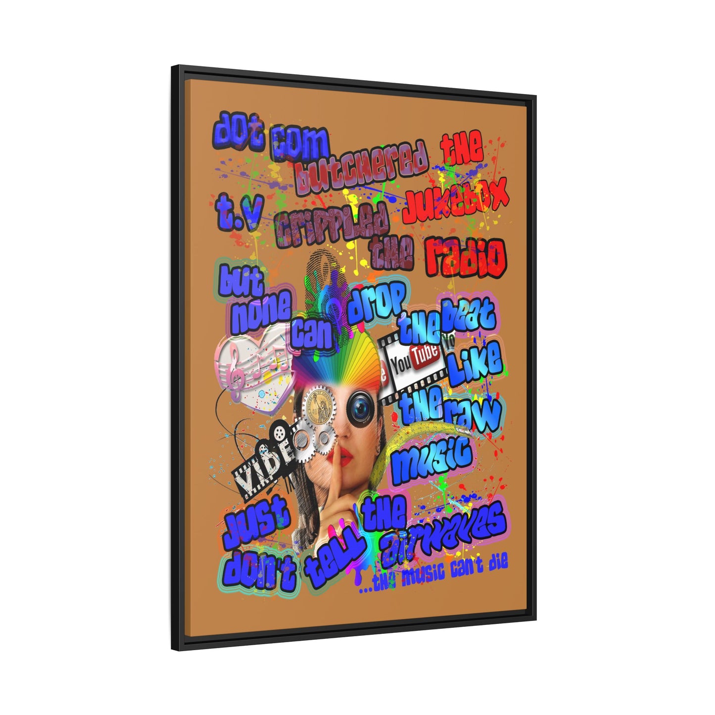 drop the beat - framed canvas art (light brown)