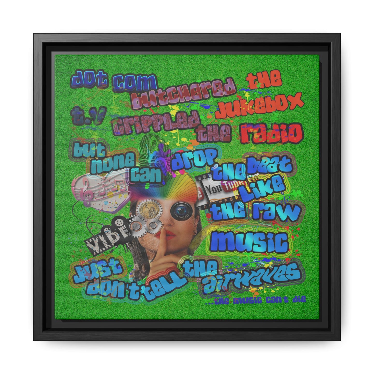 drop the beat - framed canvas art (green turf)