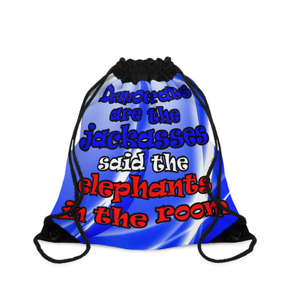 donkeys and elephants - Drawstring Bag (blue-white wave)