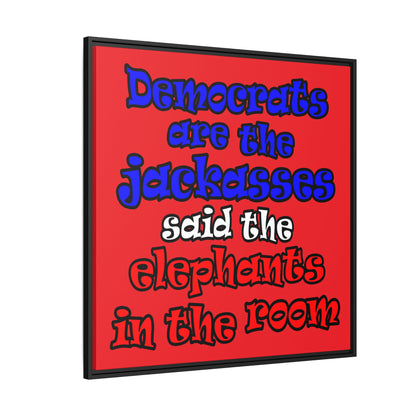 donkeys and elephants - framed canvas art (red)