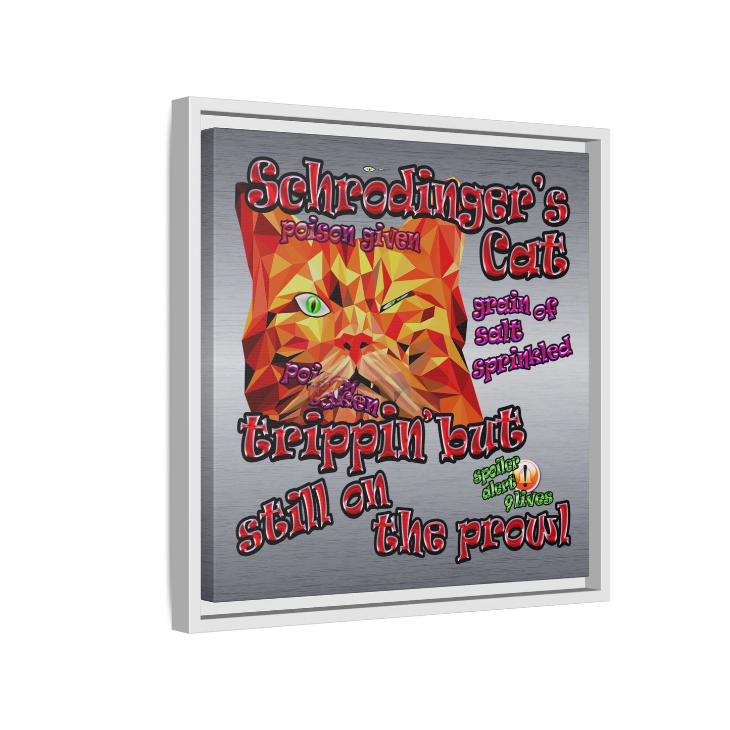 schrodinger's cat - framed canvas art (brushed nickel)