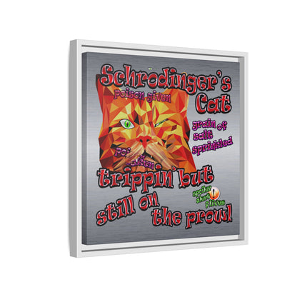 schrodinger's cat - framed canvas art (brushed nickel)