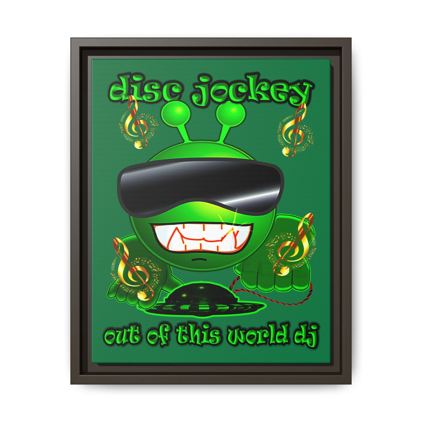 disc jockey - framed canvas art (dark green)