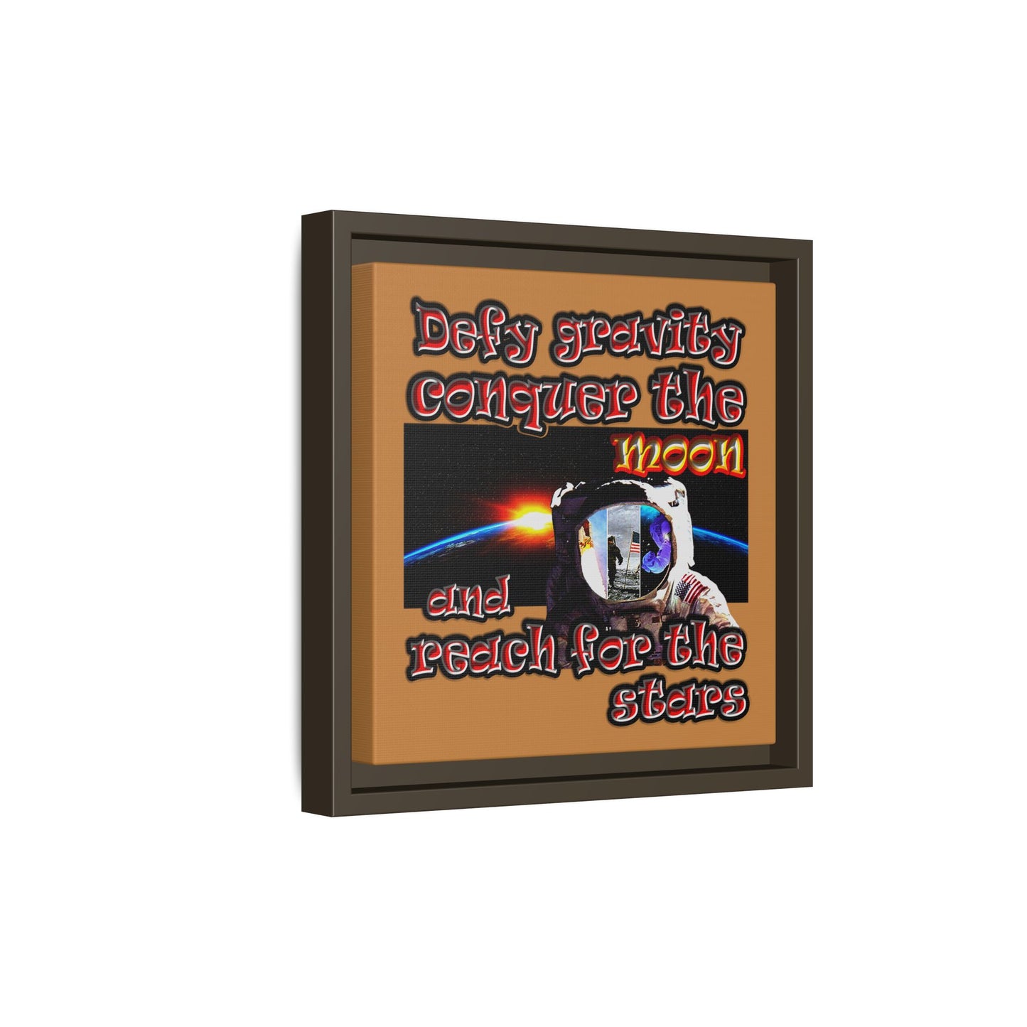 defy conquer reach - framed canvas art (light brown)