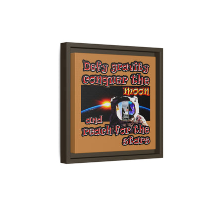 defy conquer reach - framed canvas art (light brown)