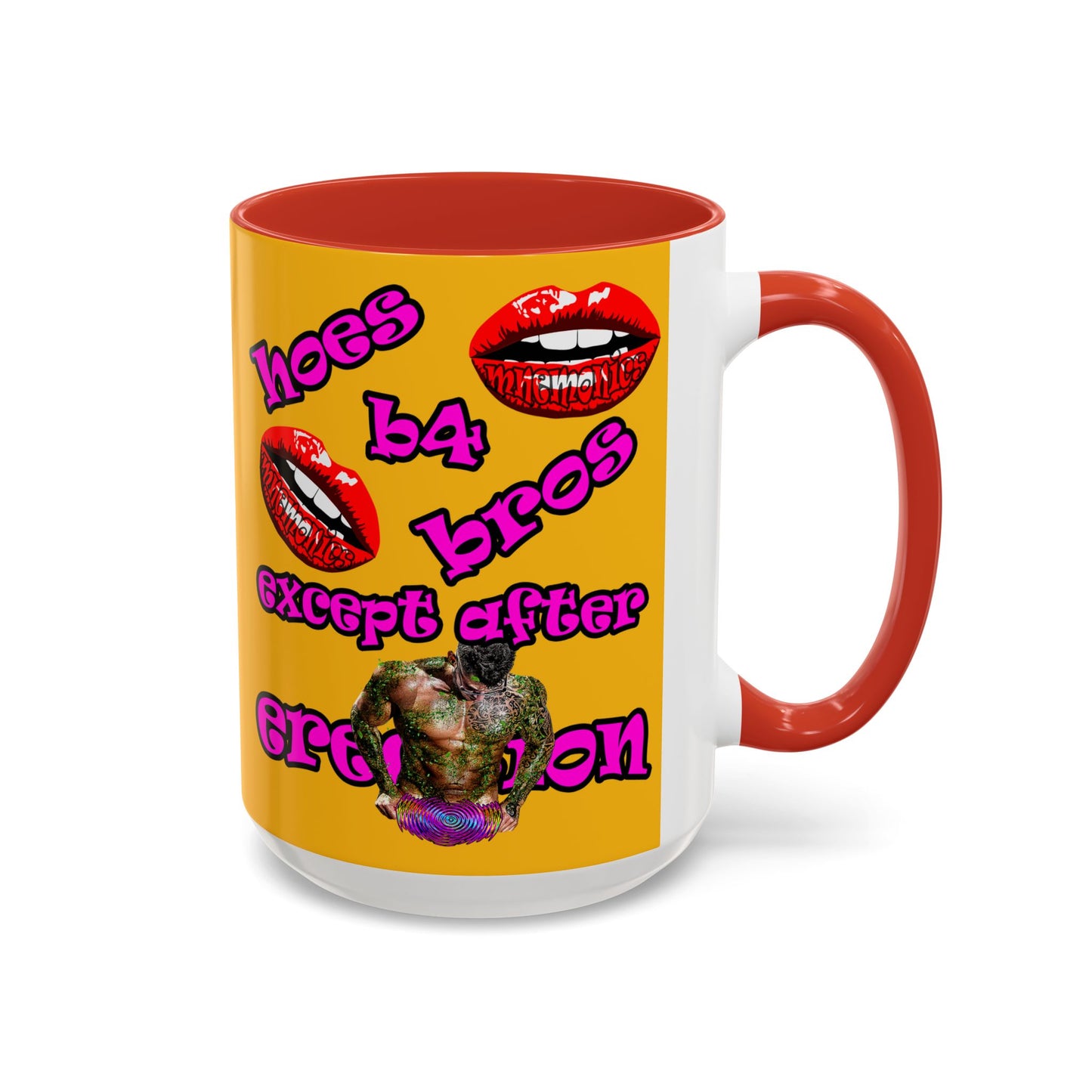 hoes b4 bros - Accent Mug (yellow)