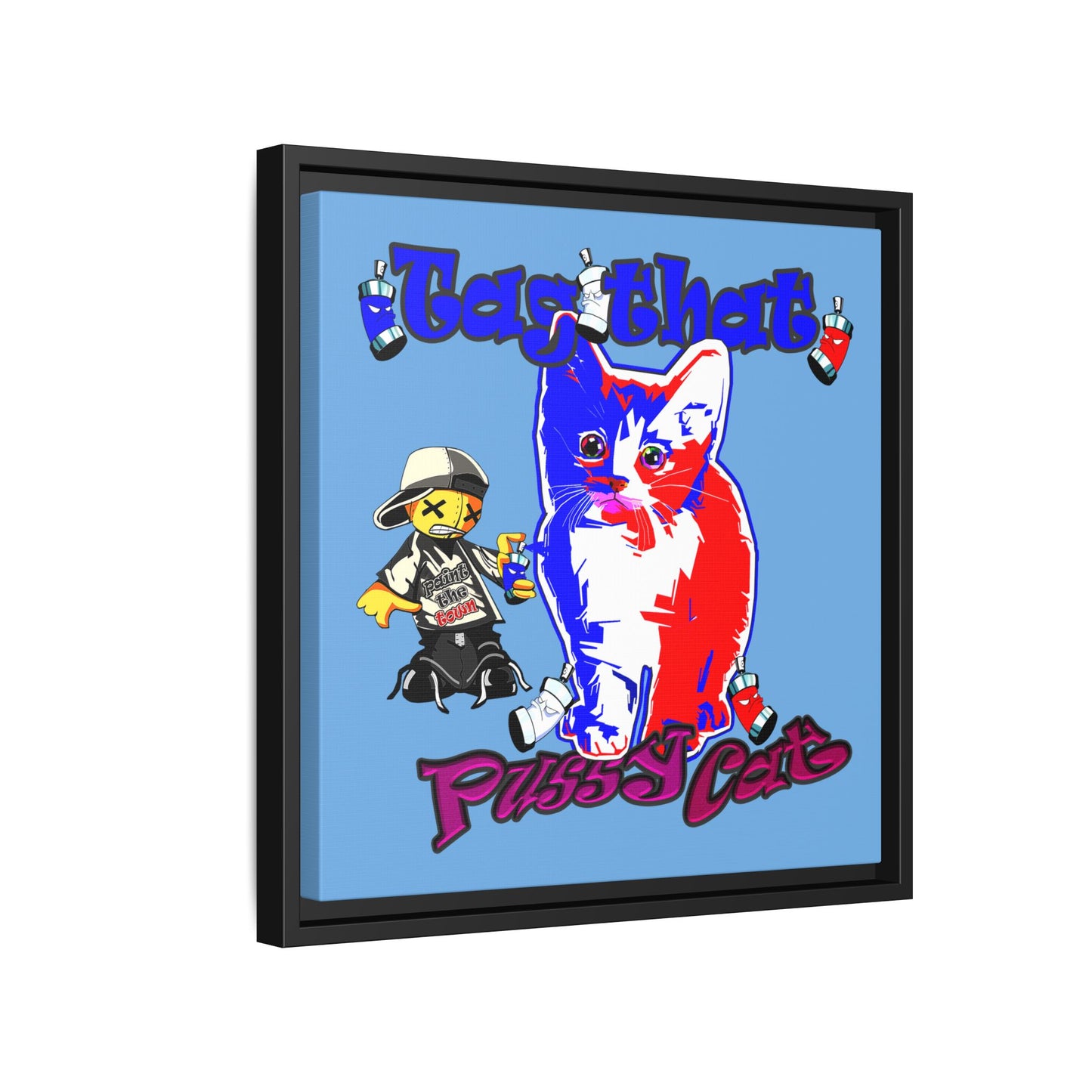 tag that - framed canvas art (light blue)