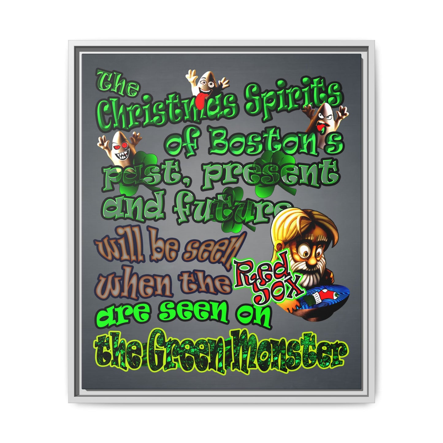 christmas spirits of boston - framed canvas art (grey-light grey)