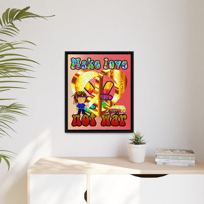 love peace - framed canvas art (yellow-orange wave)