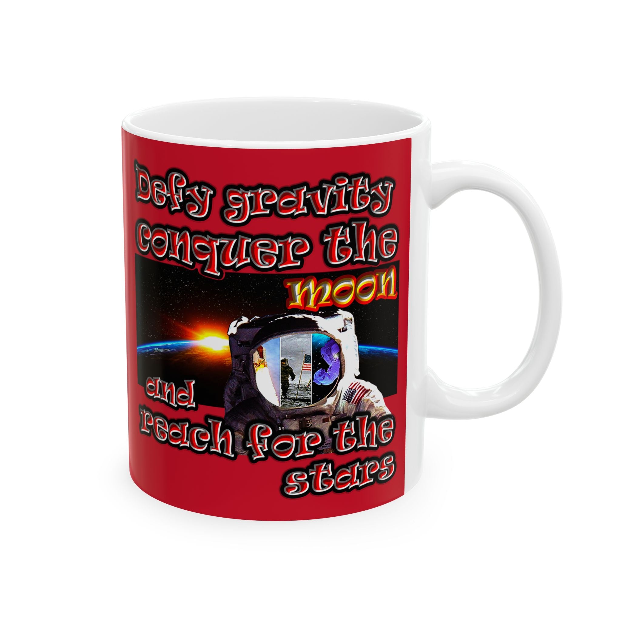defy conquer reach - White Mug (dark red)