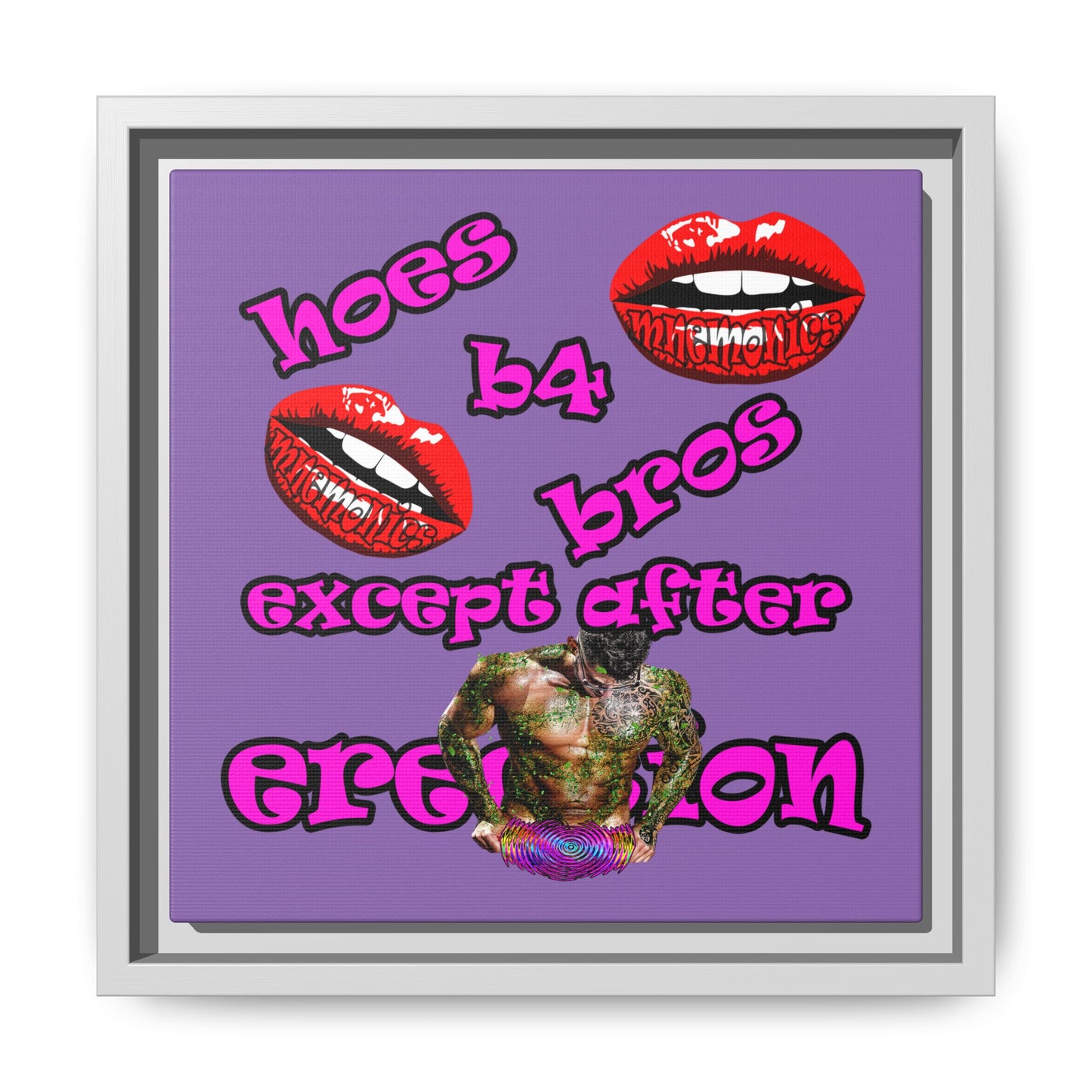hoes b4 bros - framed canvas art (light purple)
