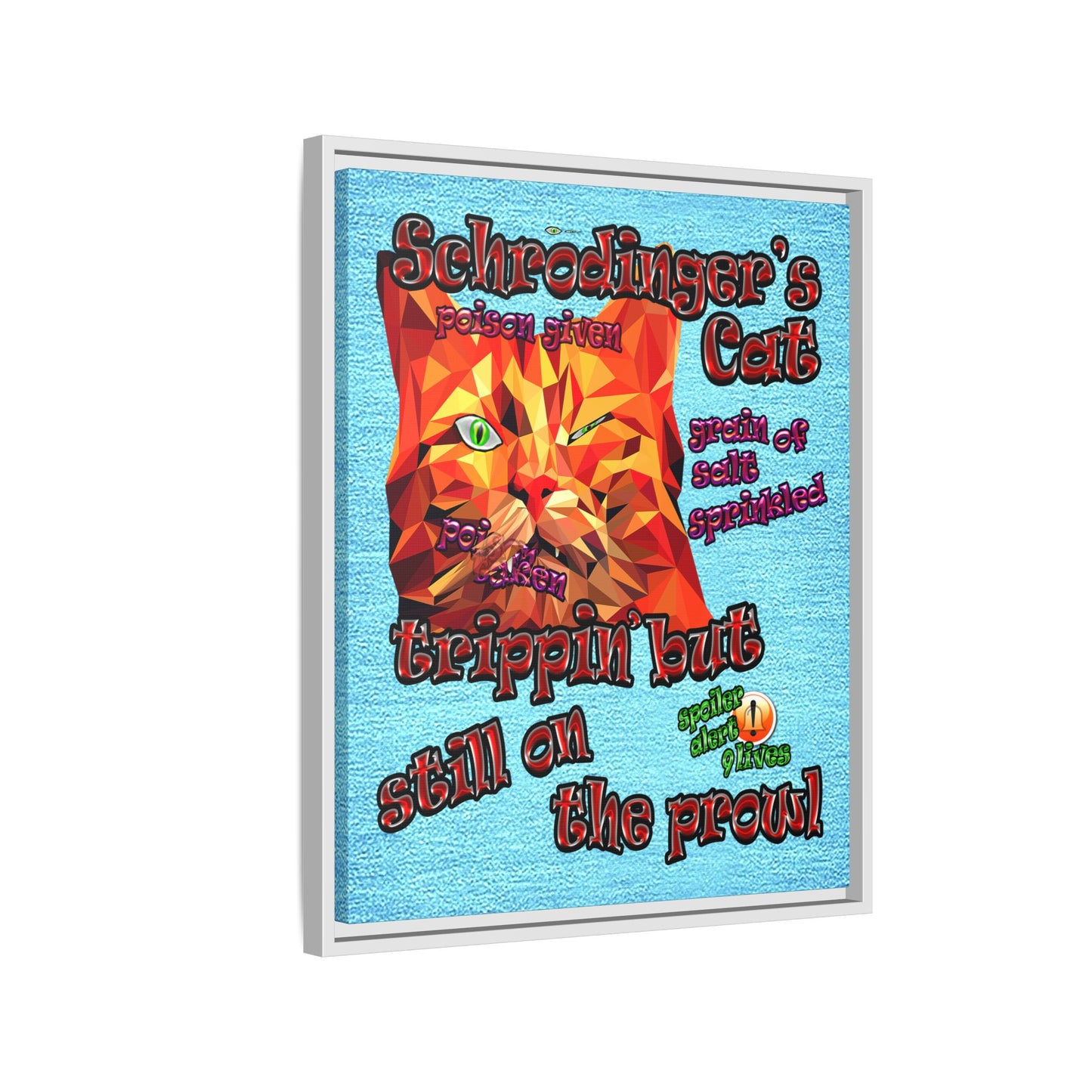 schrodinger's cat - framed canvas art (faded blue)