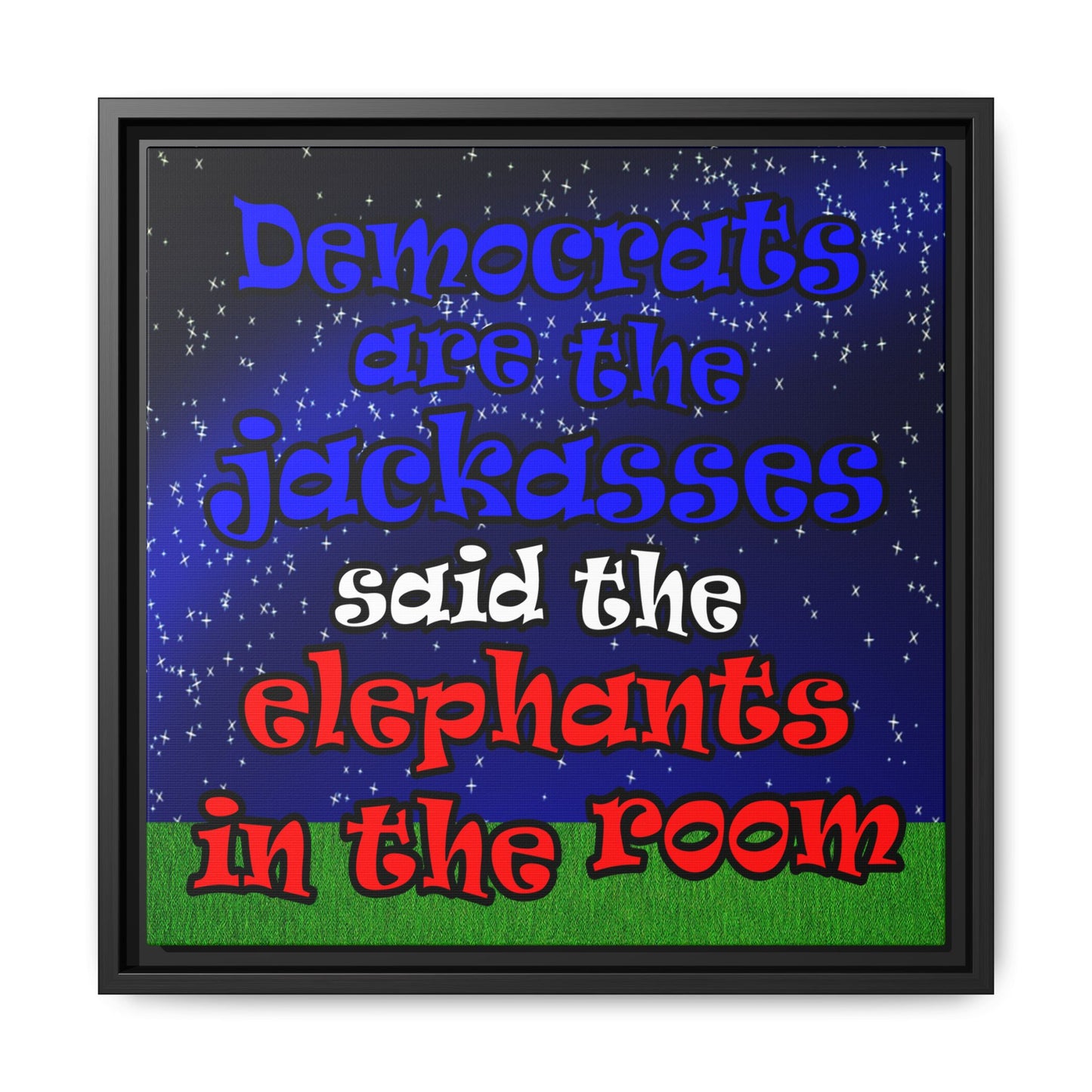 donkeys and elephants - framed canvas art ('snoops' background)