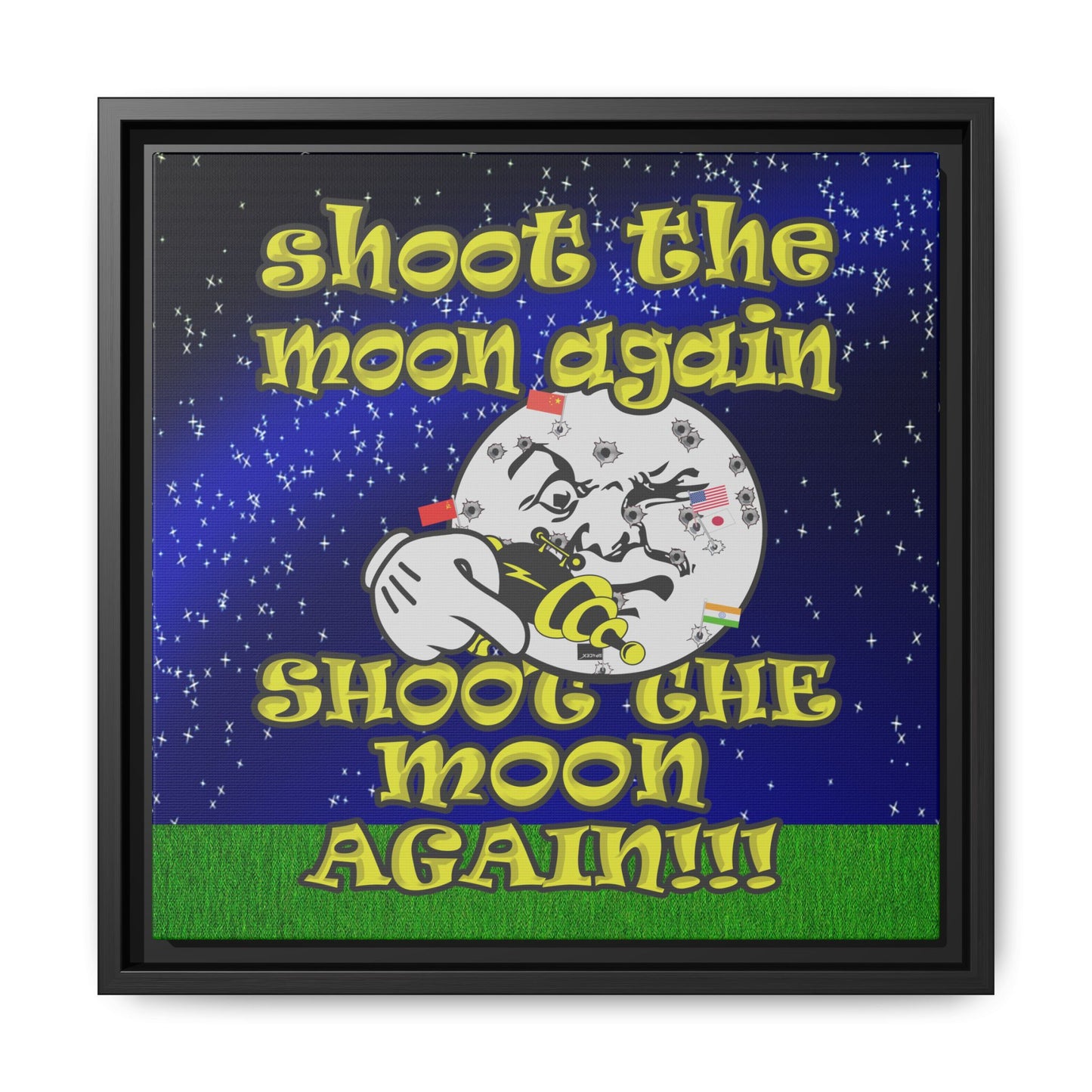 shoot the moon again - framed canvas art ('snoops' background)