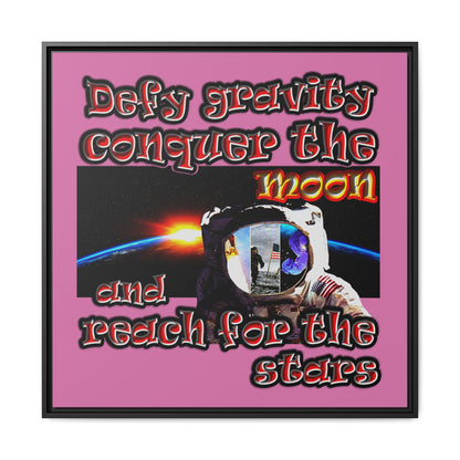 defy conquer reach - framed canvas art (light pink)