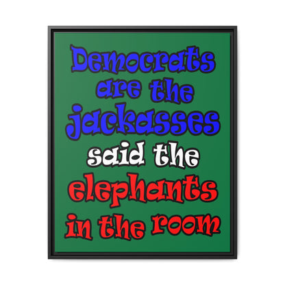 donkeys and elephants - framed canvas art (dark green)