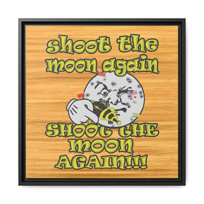 shoot the moon again - framed canvas art (butterscotch wood finish)