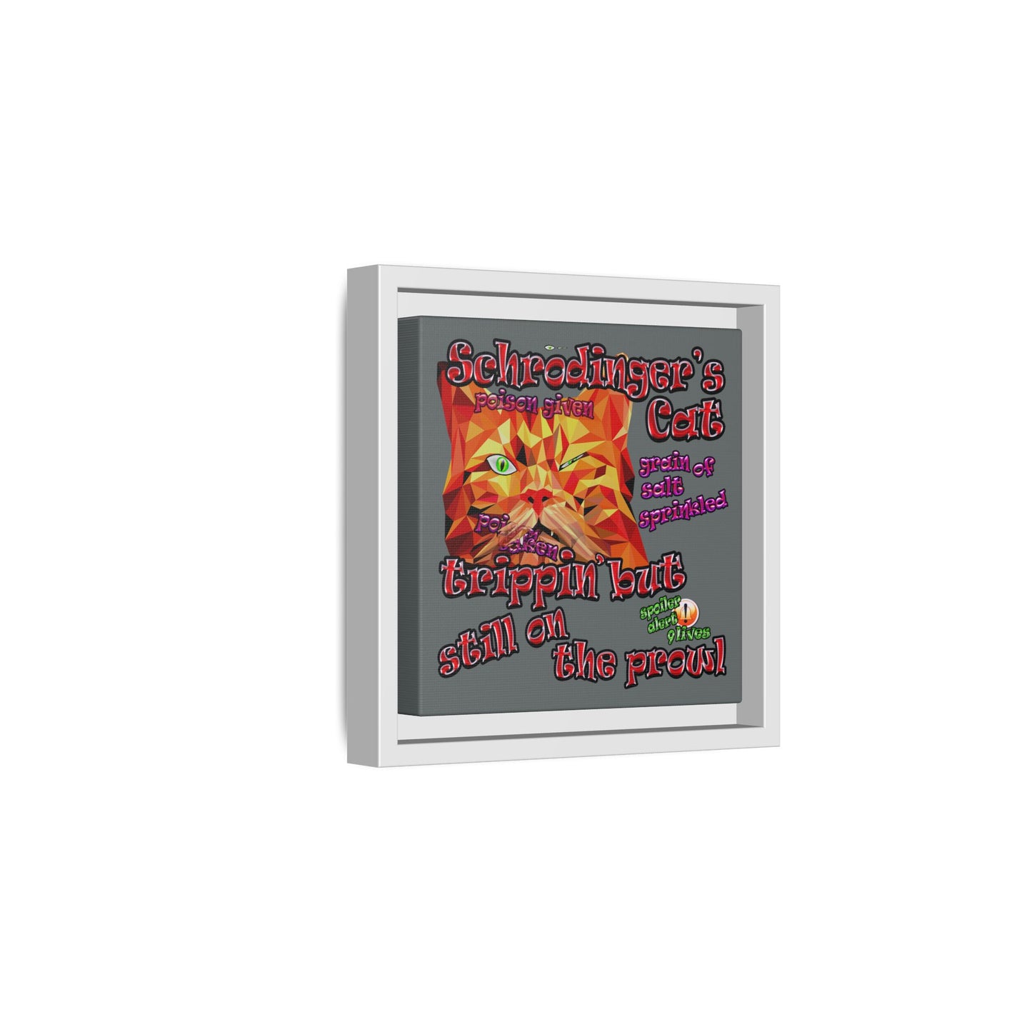 schrodinger's cat - framed canvas art (dark grey)