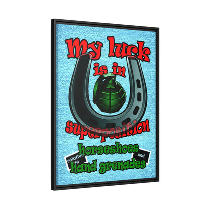 my luck - framed canvas art (faded blue)