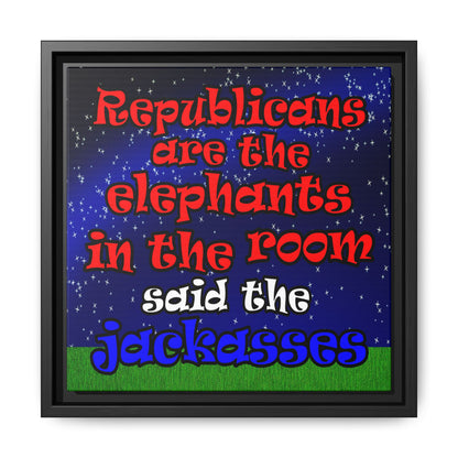 donkeys and elephants - framed canvas art ('snoops' background)