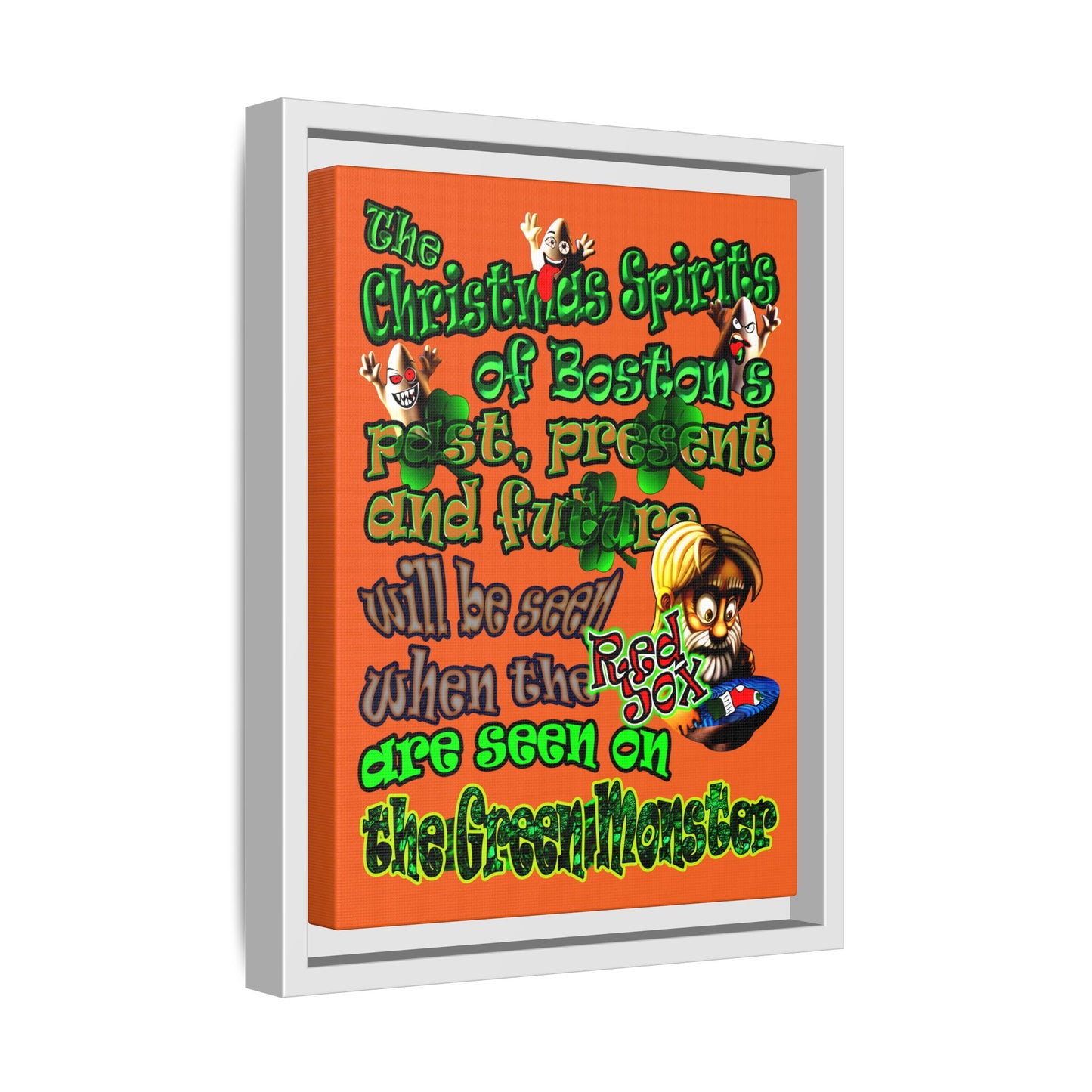 christmas spirits of boston - framed canvas art (orange)