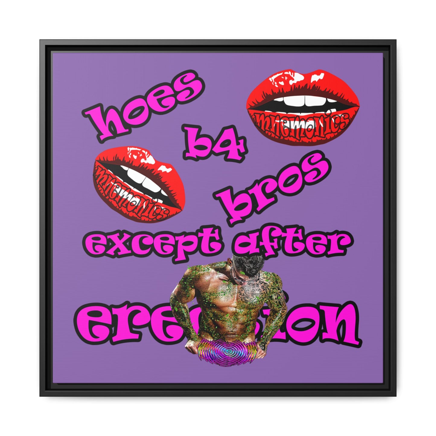 hoes b4 bros - framed canvas art (light purple)