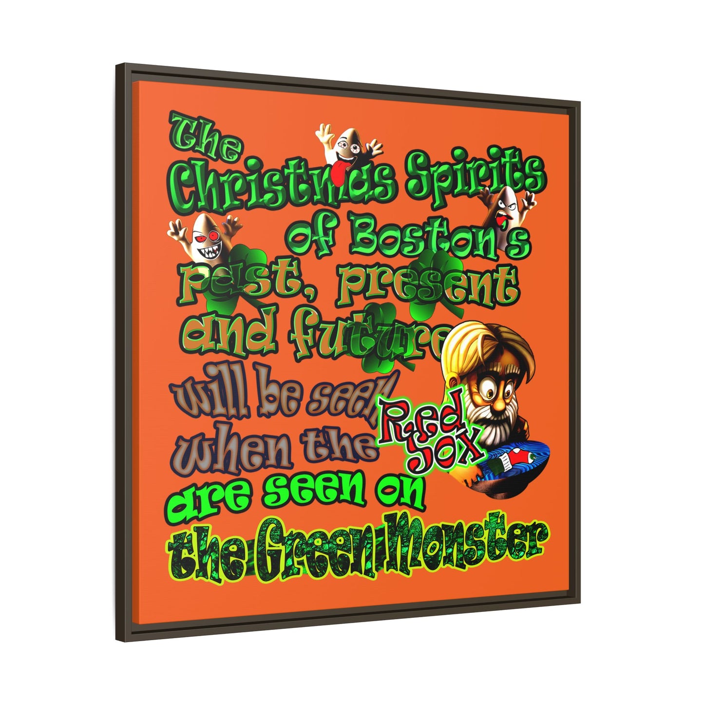 christmas spirits of boston - framed canvas art (orange)