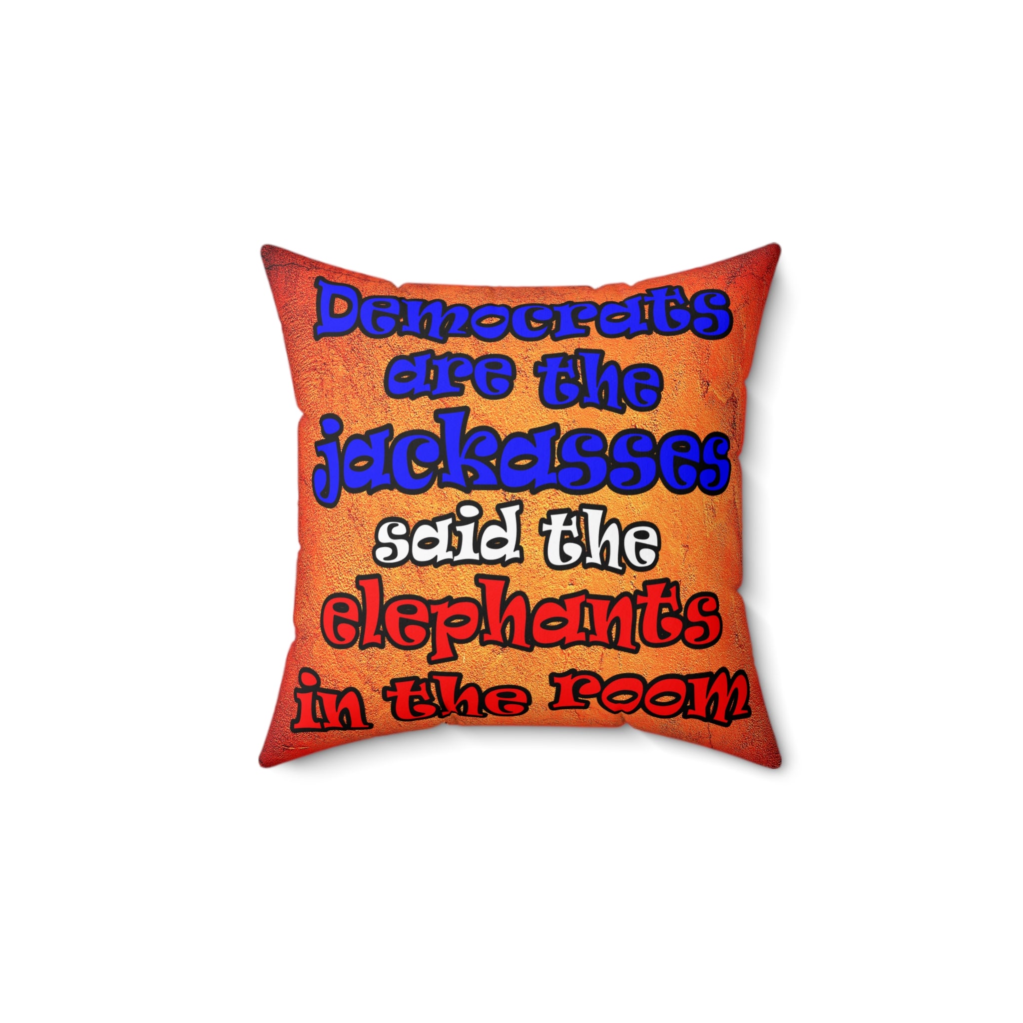 donkeys and elephants - Spun Polyester Square Pillow - (burnt orange)