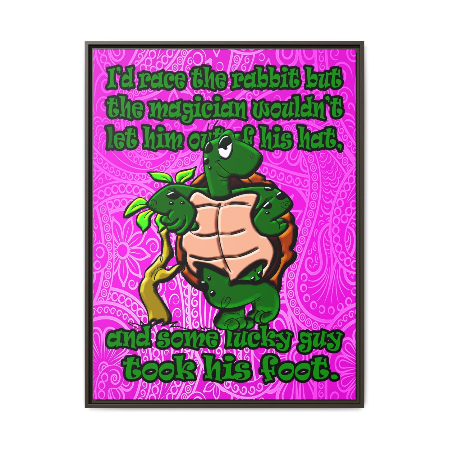 turtle race - framed canvas art (pink swirl)